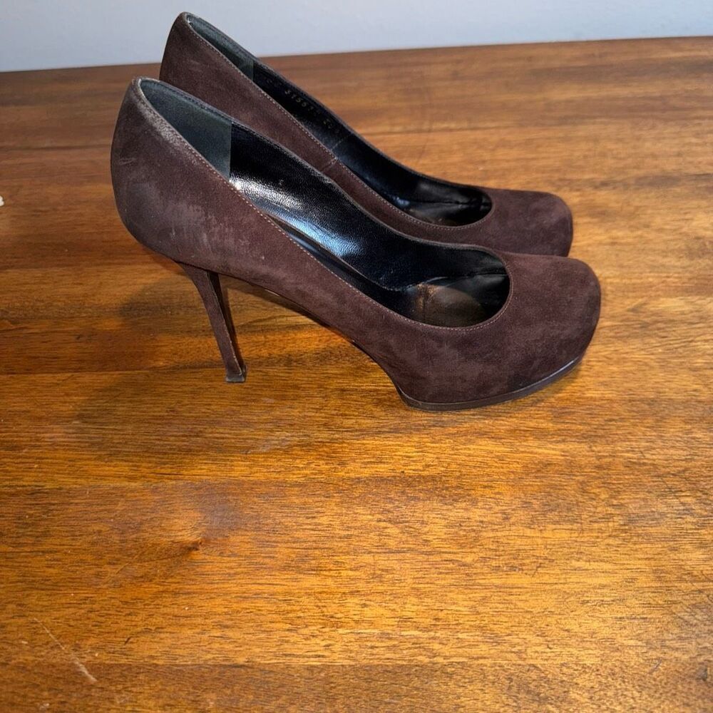Saint Laurent Brown Suede Tribtoo Pumps - Picture 3 of 9